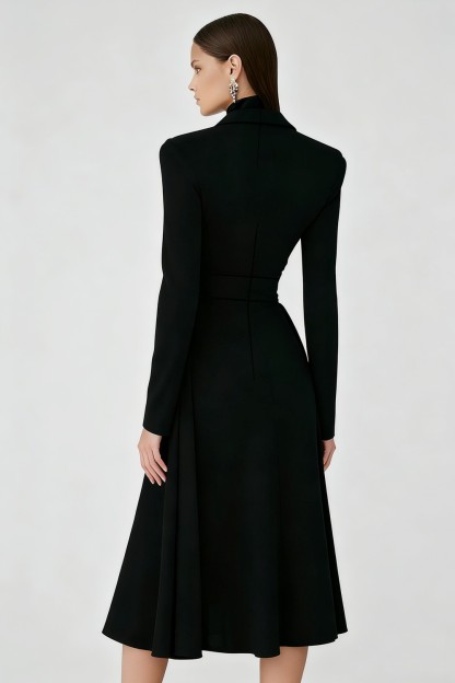 Black High Neck A-Line Midi Keyhole Cocktail Dress with Sleeves