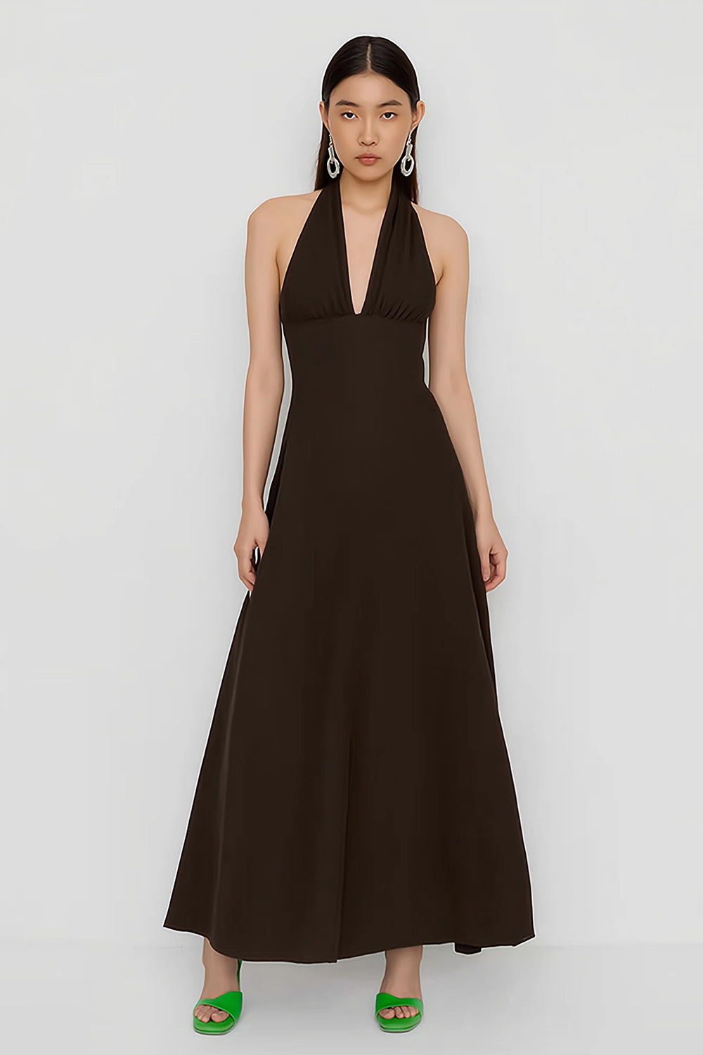 Coffee Halter Neck Sheath Long Wedding Guest Dress