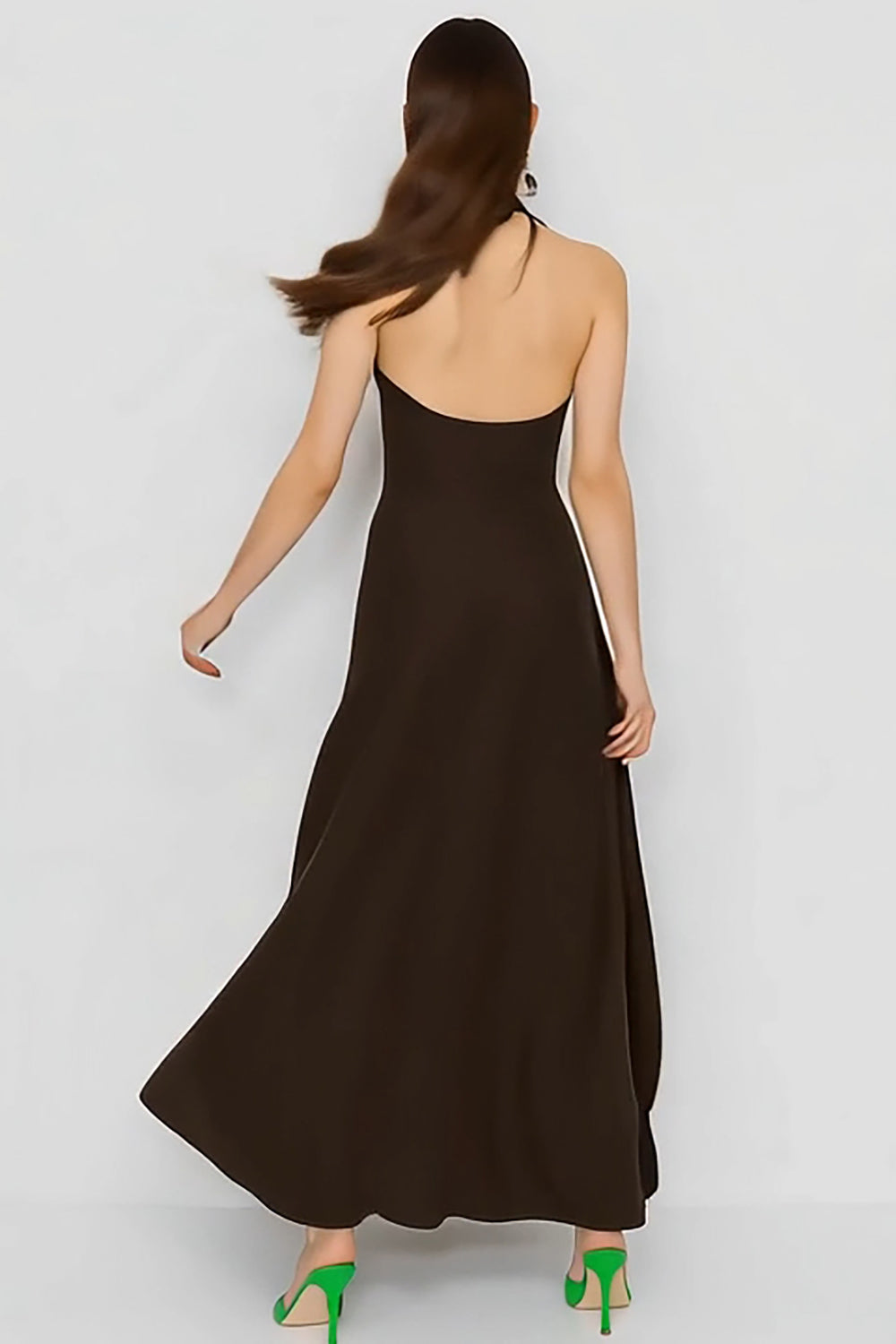 Coffee Halter Neck Sheath Long Wedding Guest Dress