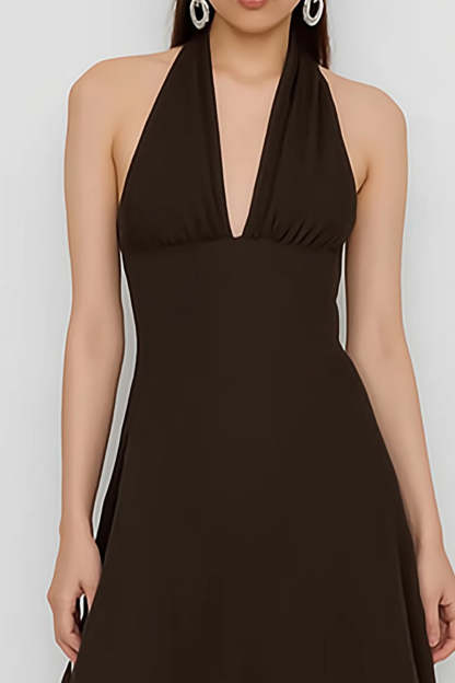 Coffee Halter Neck Sheath Long Wedding Guest Dress