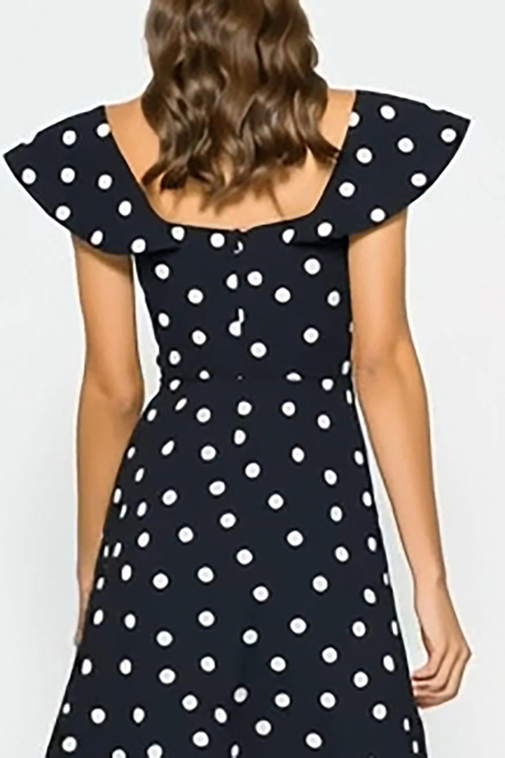 Black and White Polka Dots Cap Sleeves Maxi Wedding Guest Dress