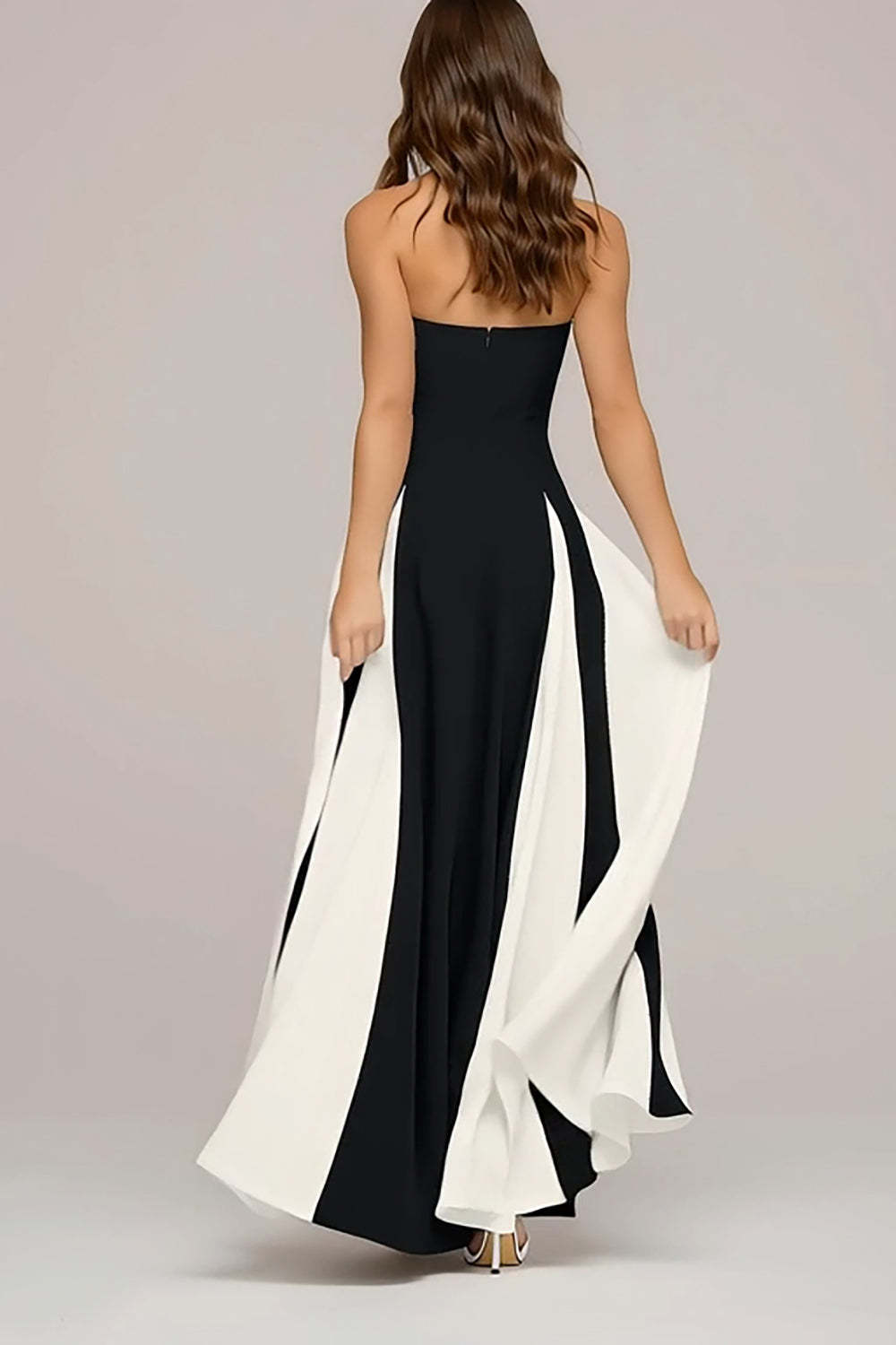 Black and White A Line Strapless Long Wedding Guest Dress