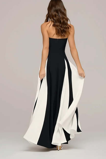 Black and White A Line Strapless Long Wedding Guest Dress