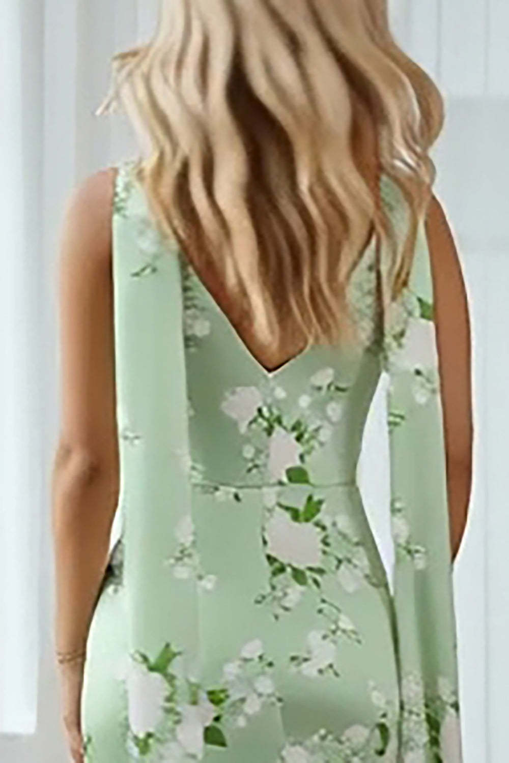 Floral Sage Bateau Neck Mermaid Long Wedding Guest Dress with Cape