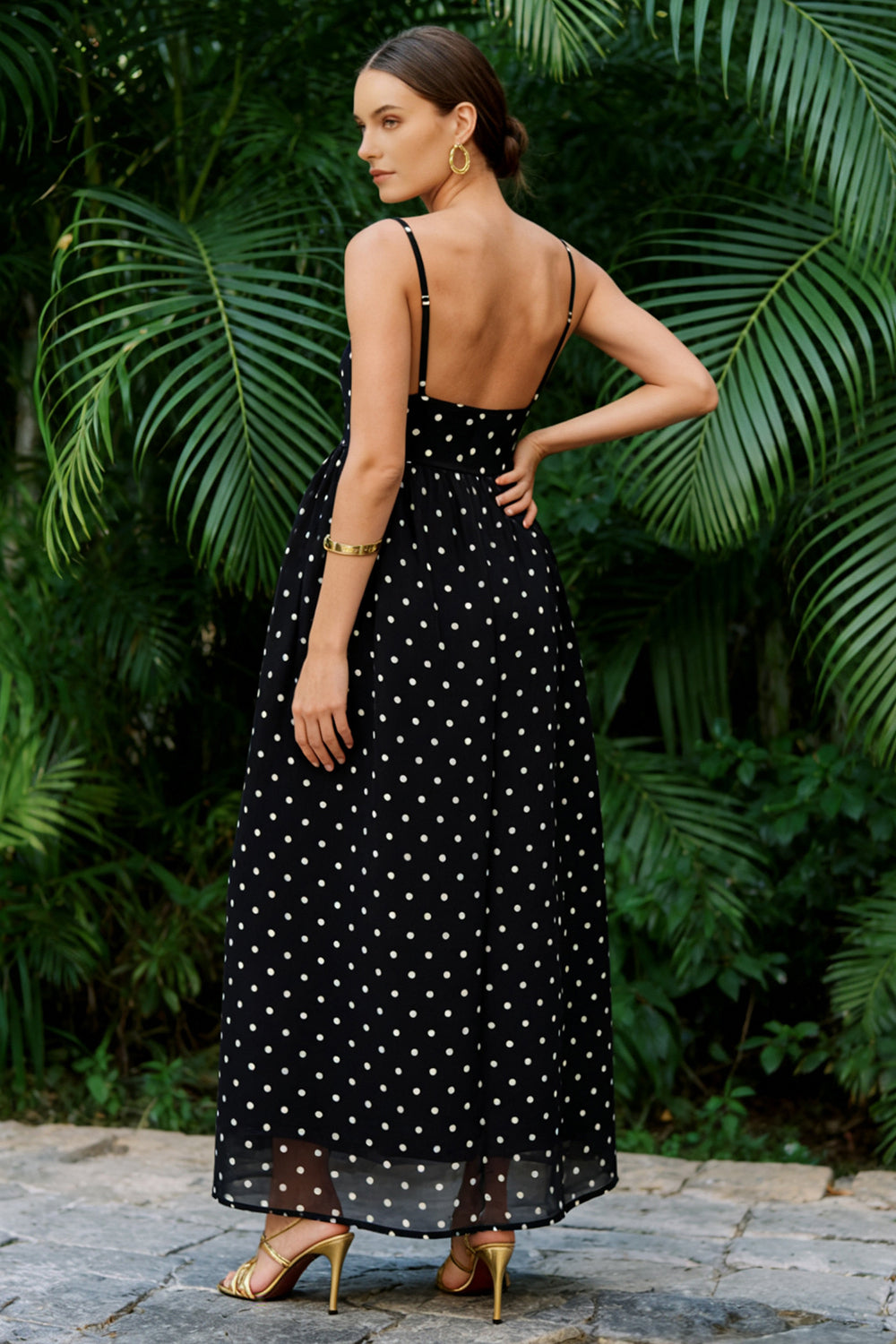Black and White A Line Polka Dots Long Wedding Guest Dress