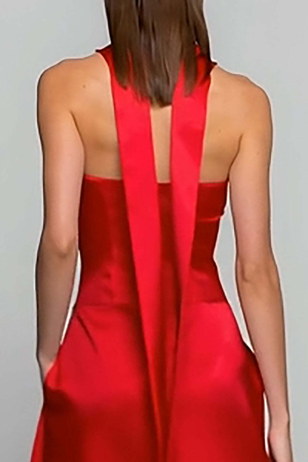Red Satin Neck Scarf Strapless Long Wedding Guest Dress