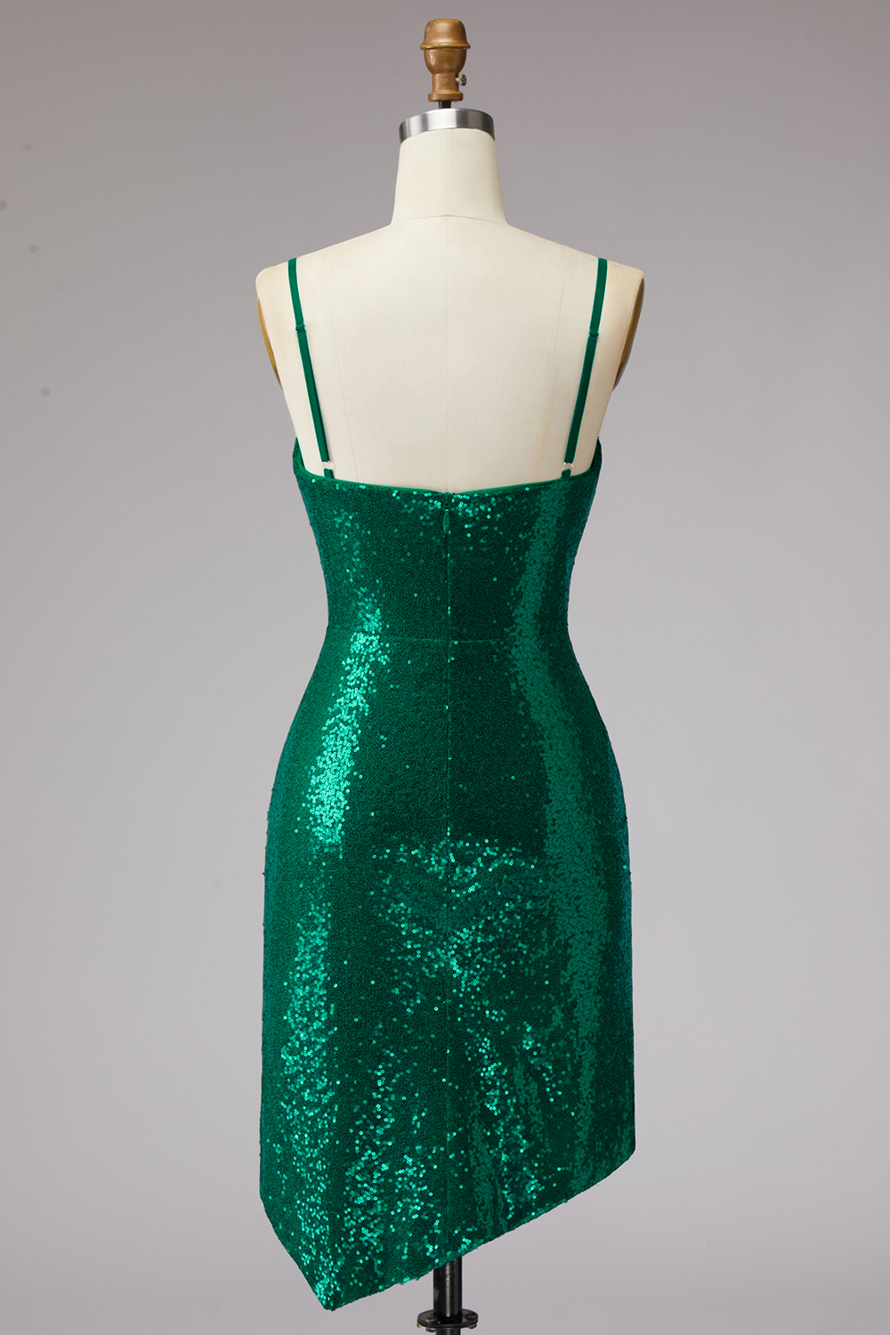 Sparkly Dark Green Spaghetti Straps Sequin Short Cocktail Dress
