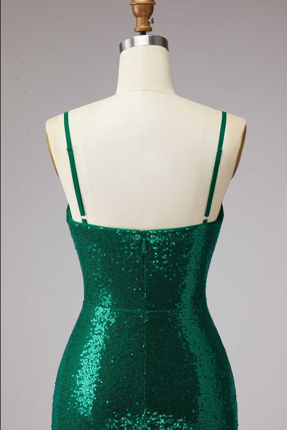 Sparkly Dark Green Spaghetti Straps Sequin Short Cocktail Dress