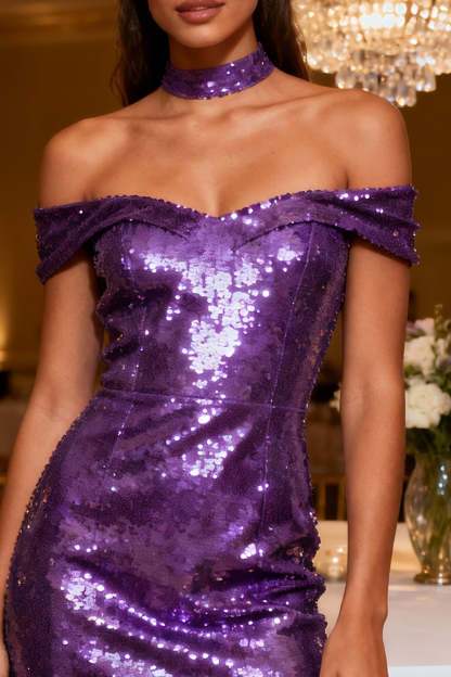Sparkly Purple Bodycon Sequin Short Cocktail Dress