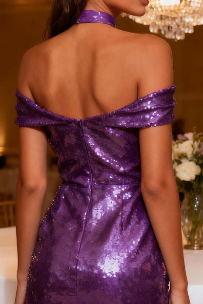 Sparkly Purple Bodycon Sequin Short Cocktail Dress