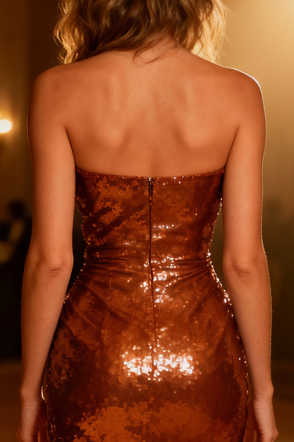 Sparkly Burnt Orange Bodycon Short Sequin Corset Cocktail Dress
