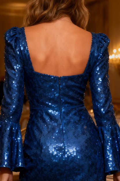 Sparkly Bodycon Royal Blue Sequin Short Corset Cocktail Dress