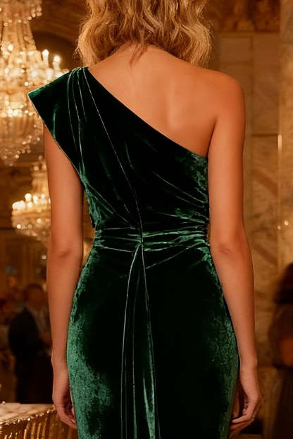 Dark Green Mermaid Velvet Long Holiday Party Dress with Cape