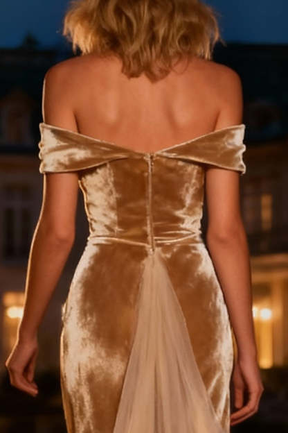 Champagne Long Mermaid Velvet Holiday Party Dress with Cape