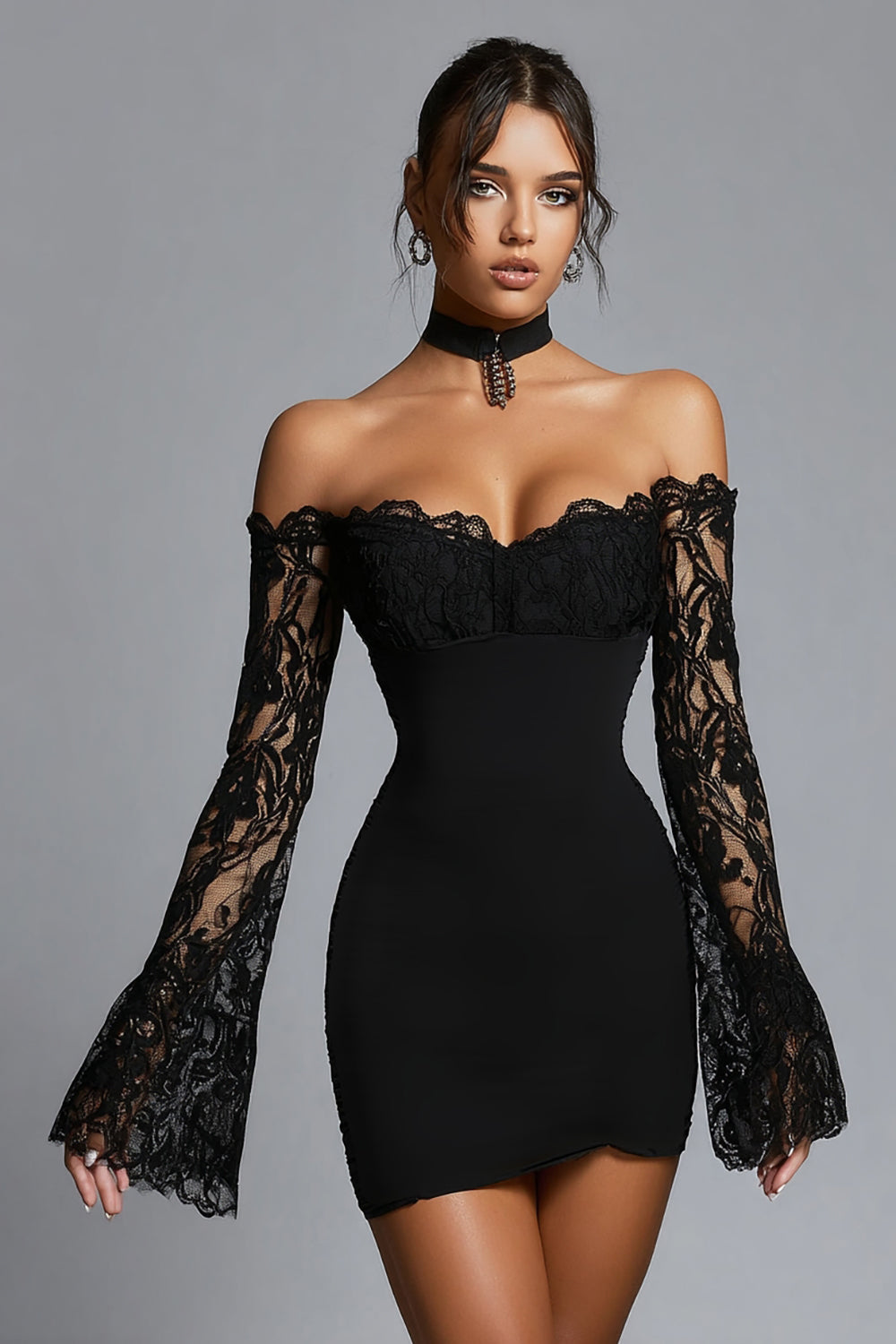 Black Bodycon Lace Short Cocktail Dress
