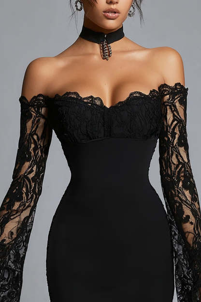 Black Bodycon Lace Short Cocktail Dress
