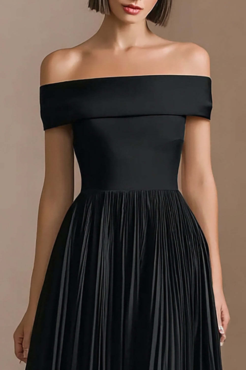 Midi A-Line Pleated Black Tie Dress