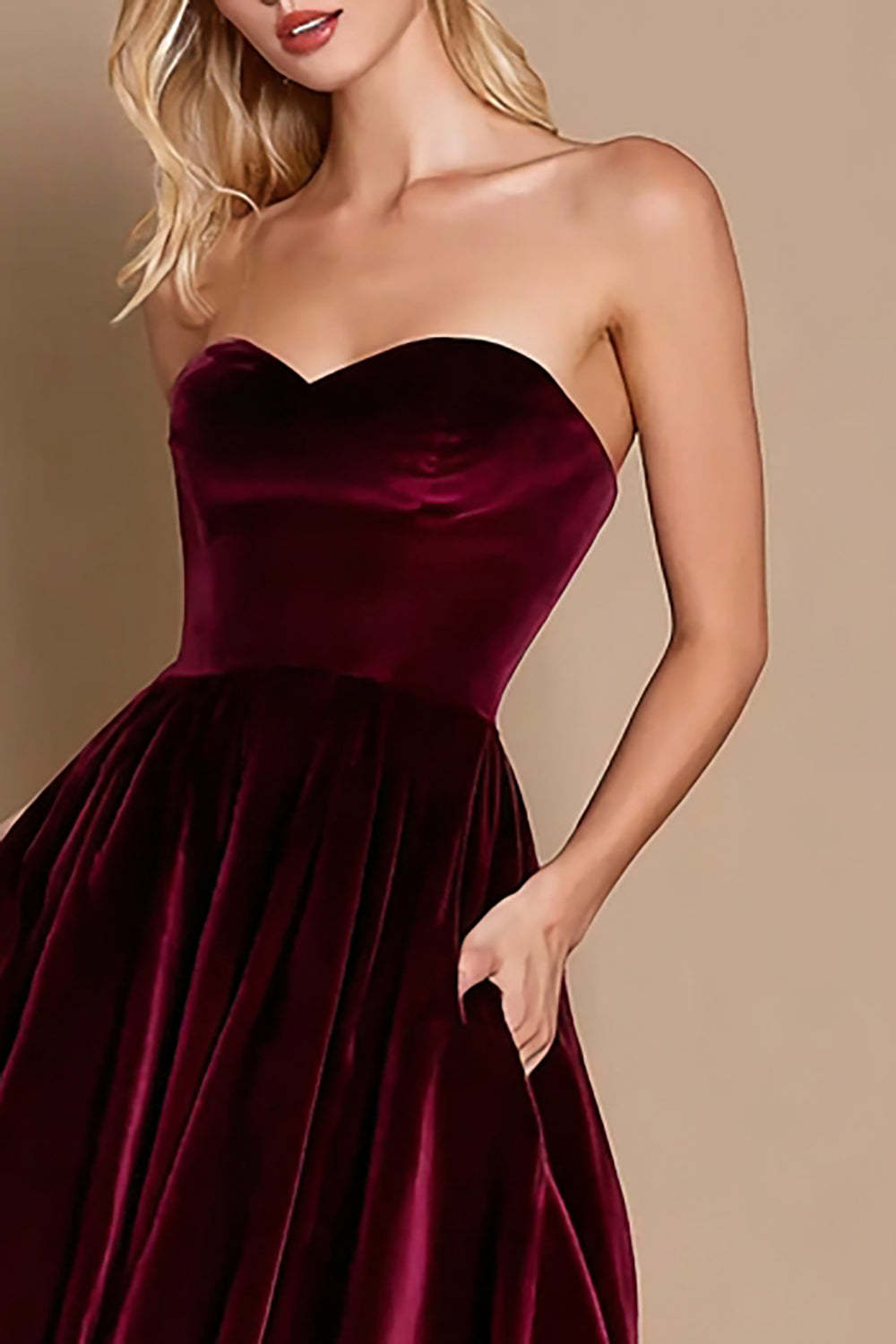 Burgundy Midi Velvet A-Line Holiday Party Dress
