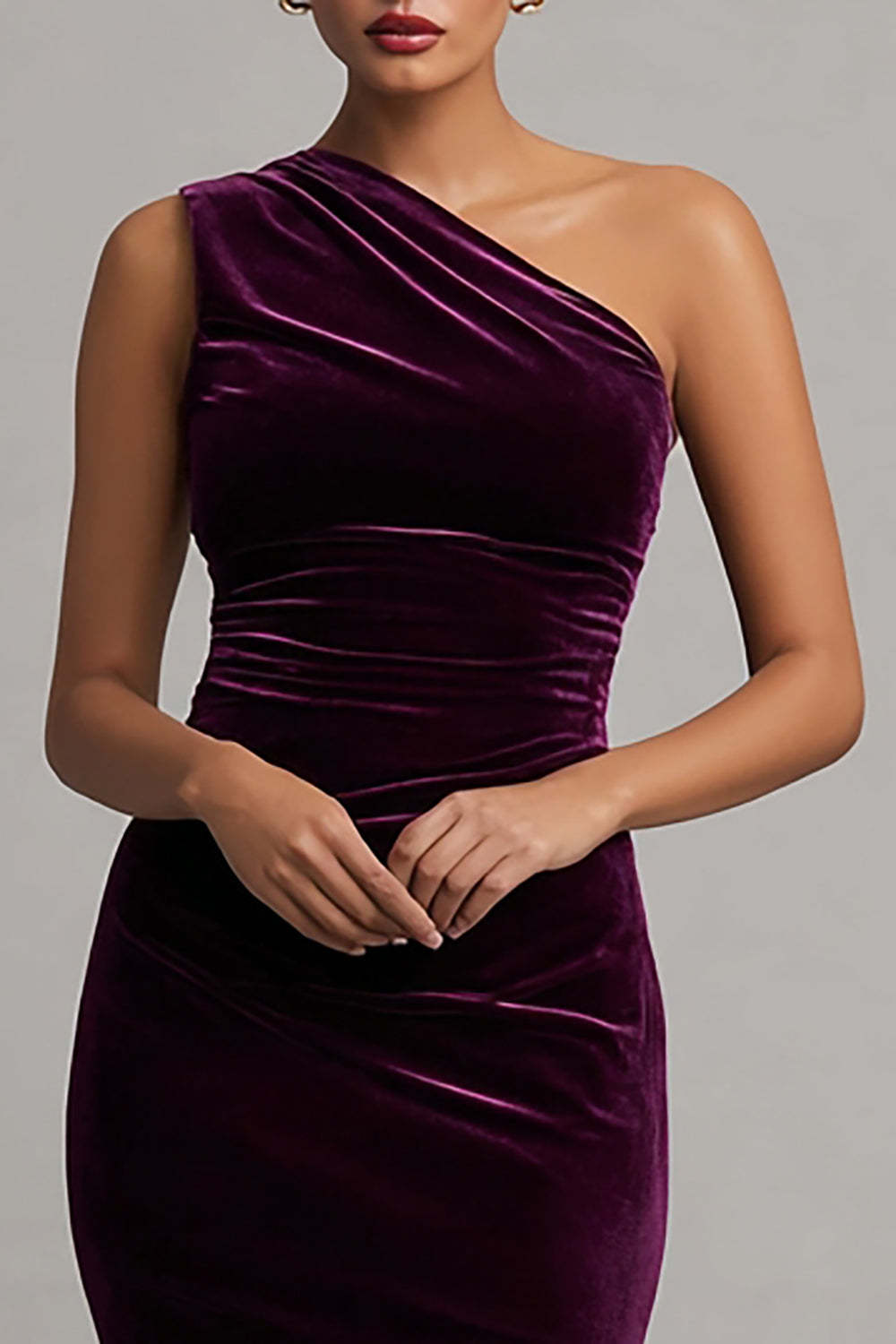 Plum Velvet Ruched Mermaid Long Holiday Party Dress