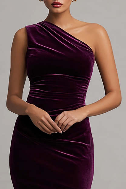 Plum Velvet Ruched Mermaid Long Holiday Party Dress