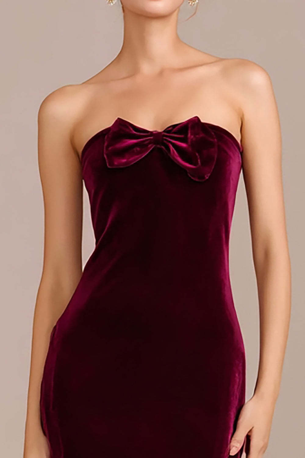 Burgundy Mermaid Velvet Long Holiday Party Dress with Bow