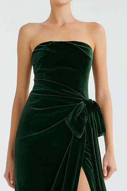 Pine Maxi Velvet Holiday Party Dress with Slit