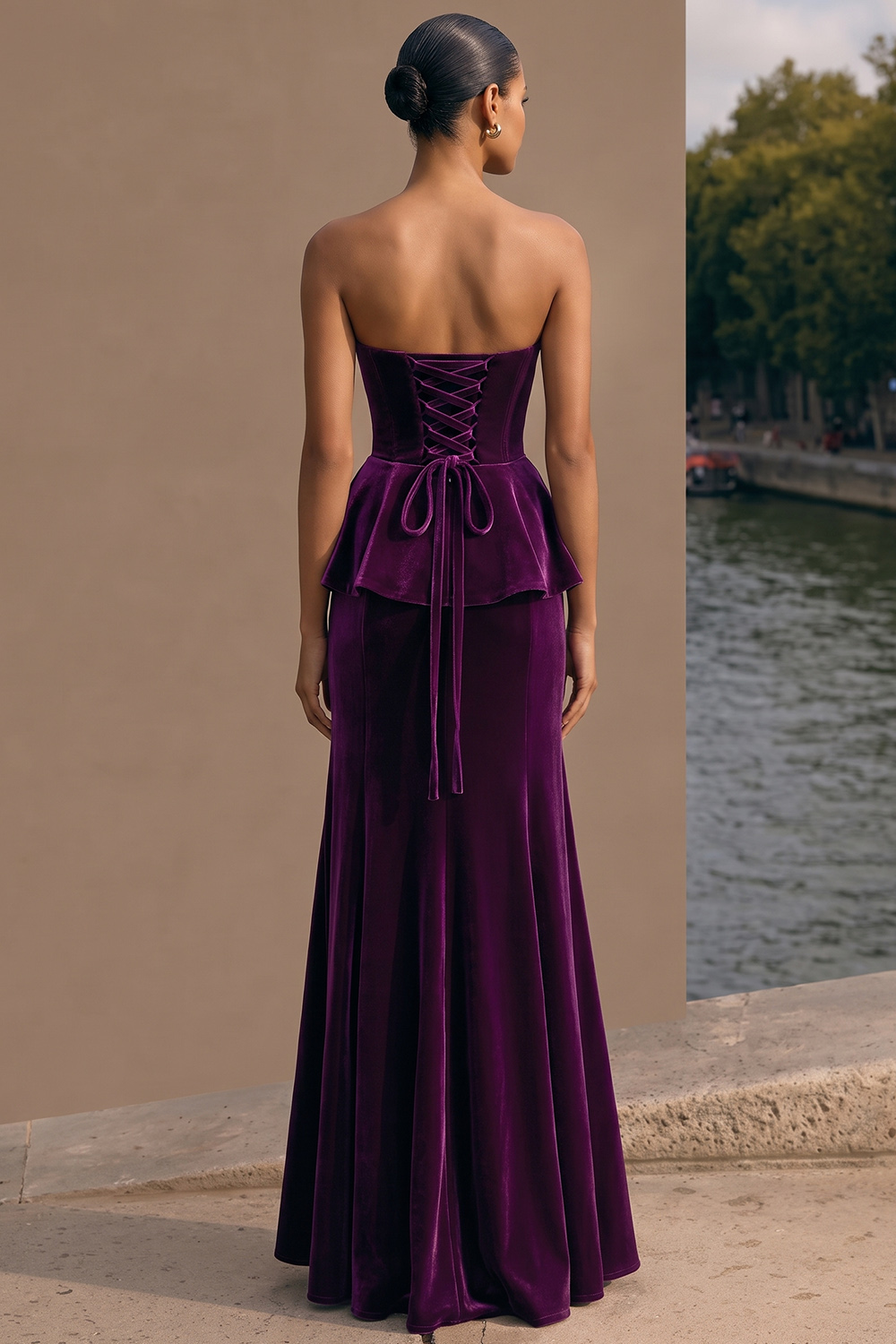 Plum Sheath Velvet Long Holiday Party Dress