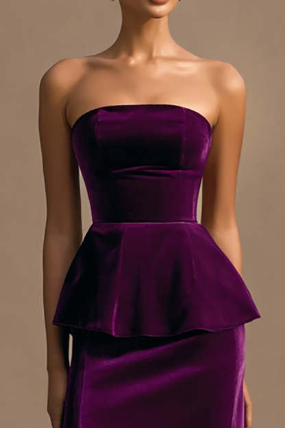 Plum Sheath Velvet Long Holiday Party Dress