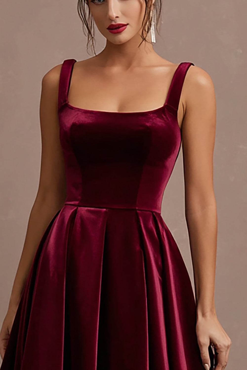Burgundy Midi Velvet A-Line Holiday Party Dress
