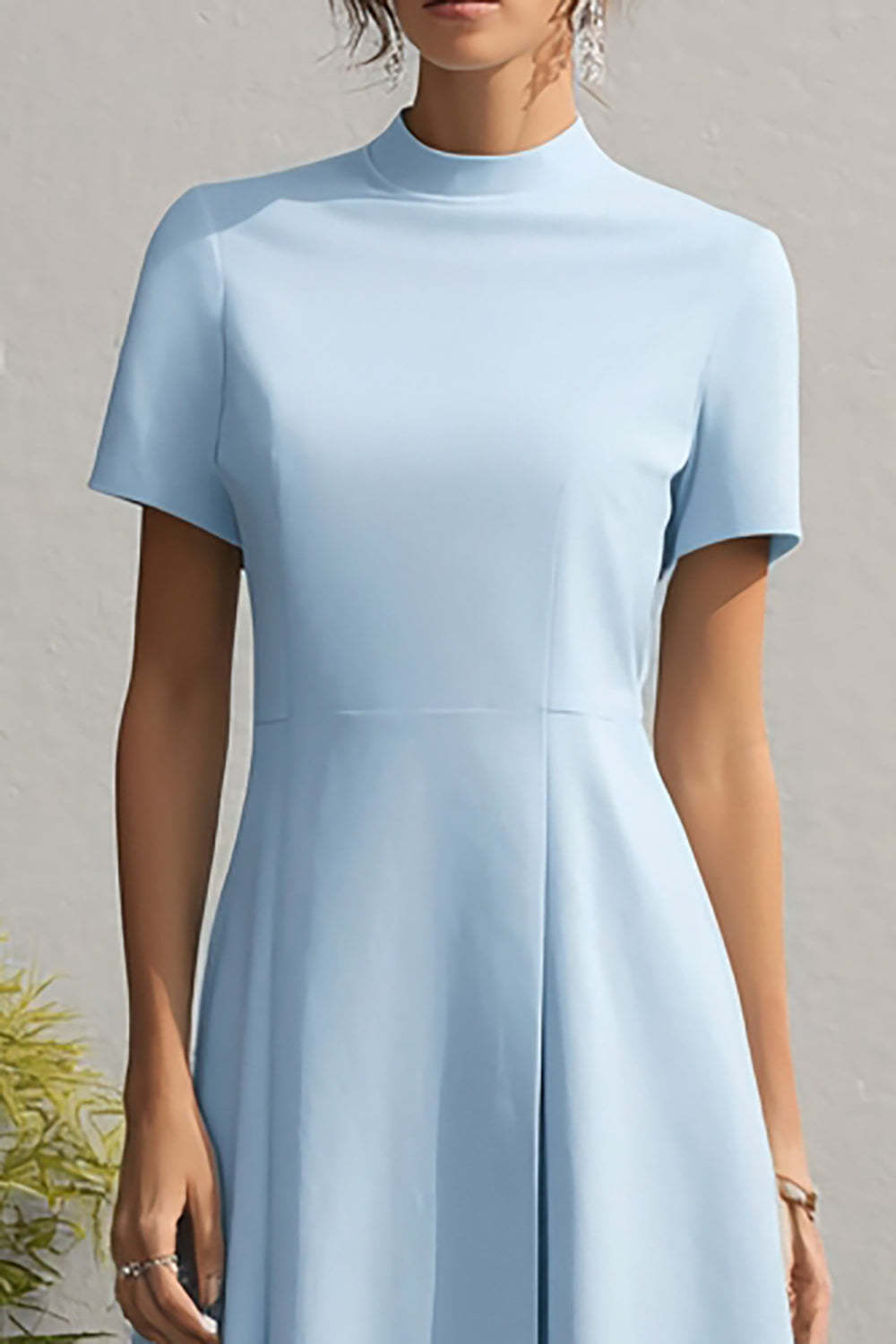 Sky Blue A-Line Maxi Wedding Guest Dress