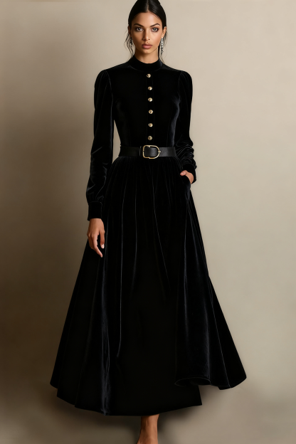 Dark Green A Line Velvet Long Holiday Party Dress with Belt