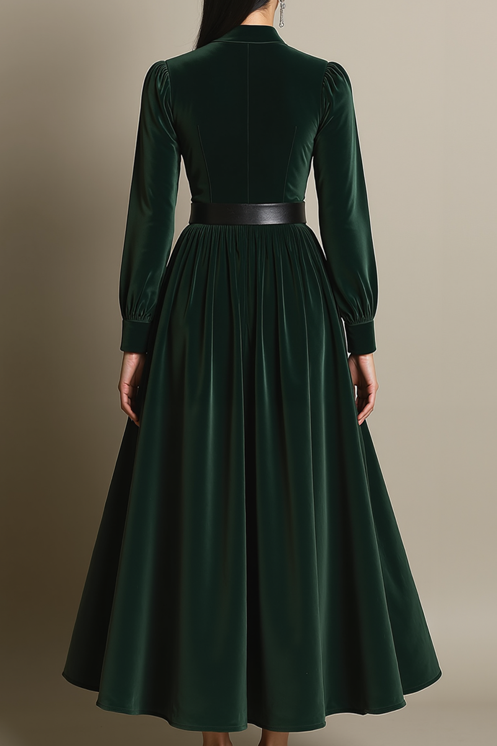 Dark Green A Line Velvet Long Holiday Party Dress with Belt