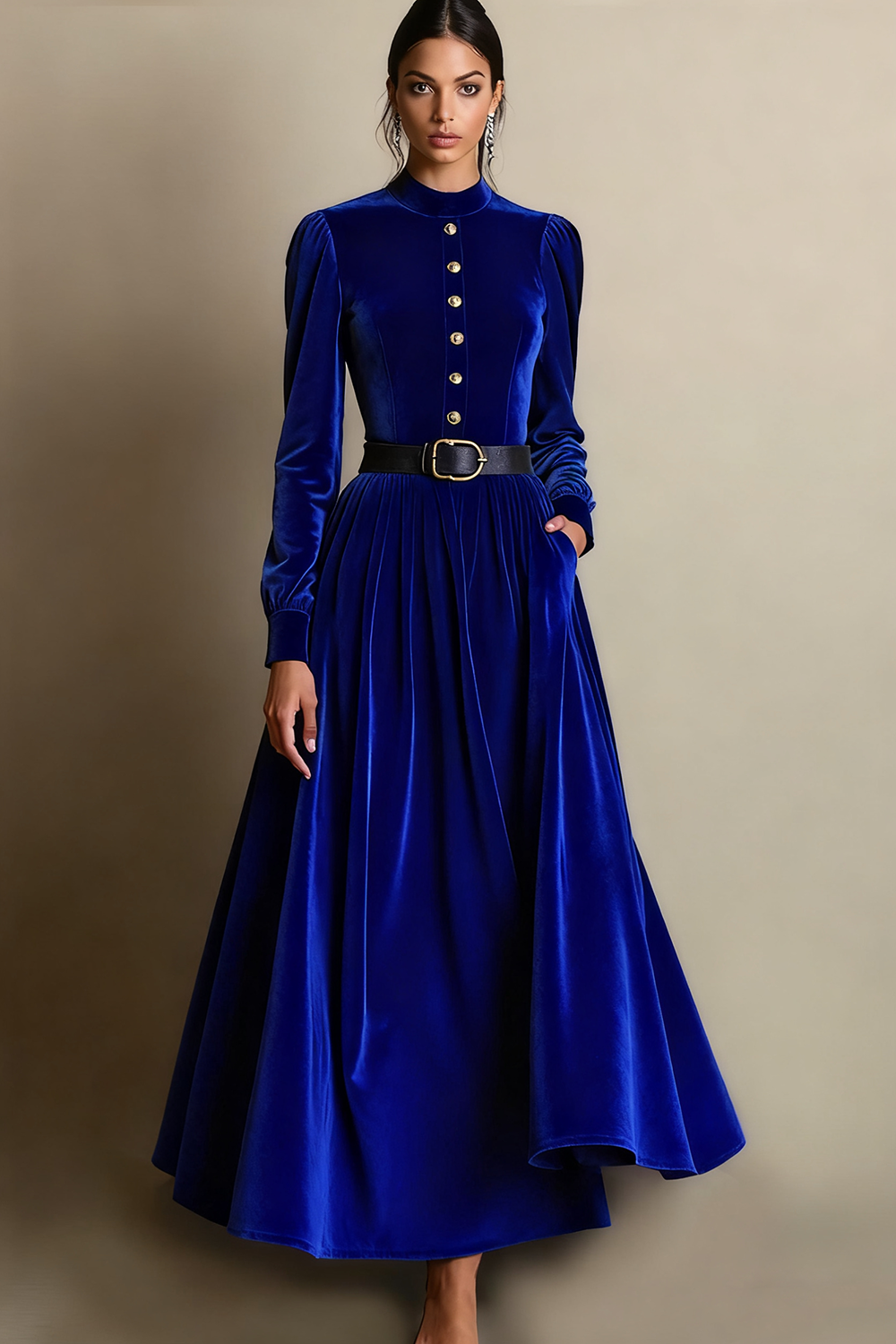 Dark Green A Line Velvet Long Holiday Party Dress with Belt