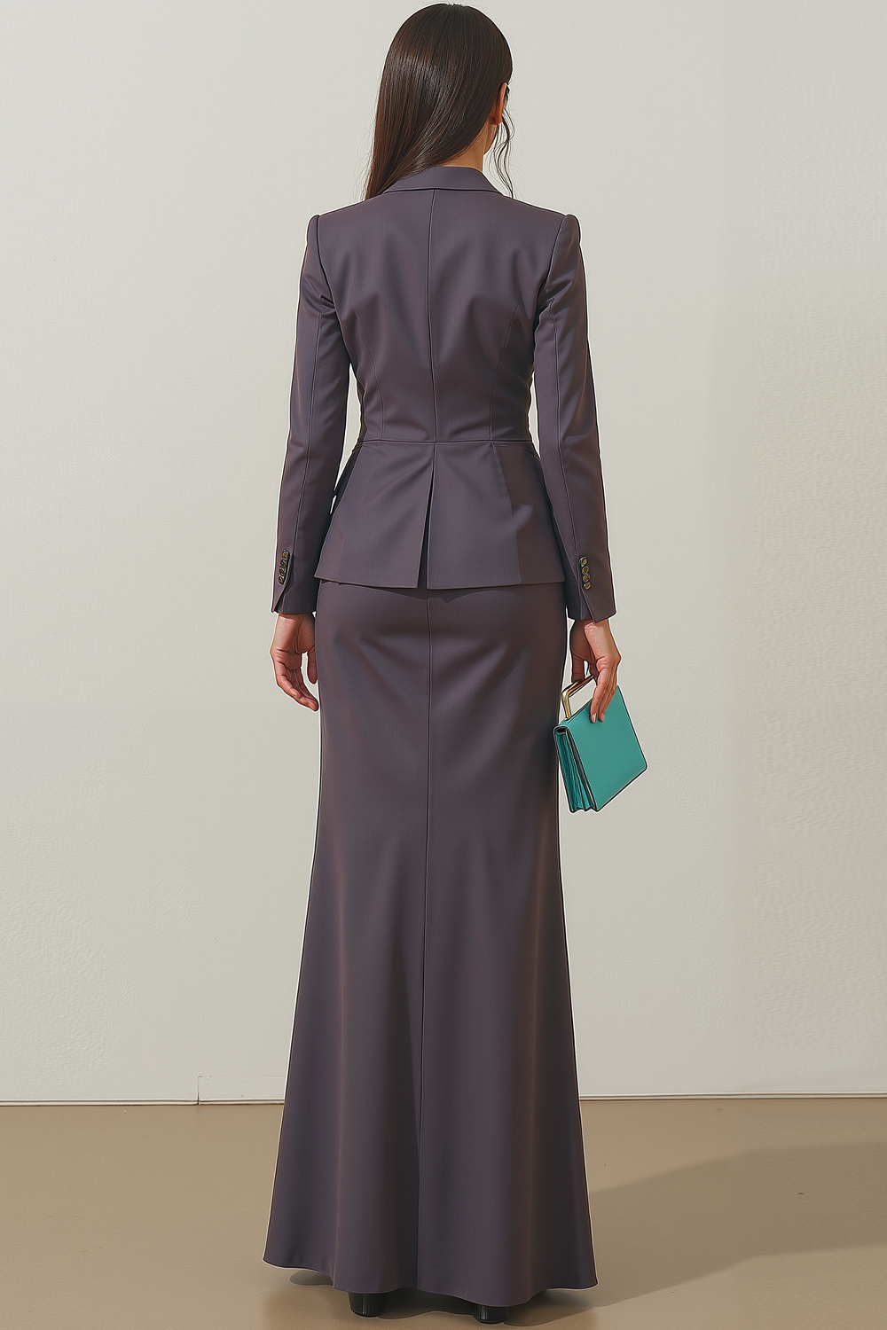 Dark Grey 2 Piece Peak Lapel Mermaid Work Dress