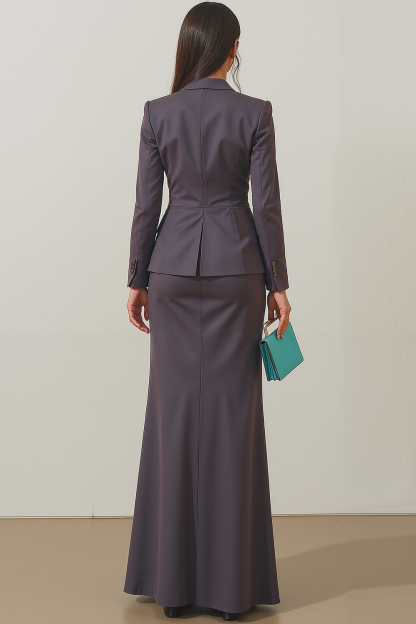 Dark Grey 2 Piece Peak Lapel Mermaid Work Dress