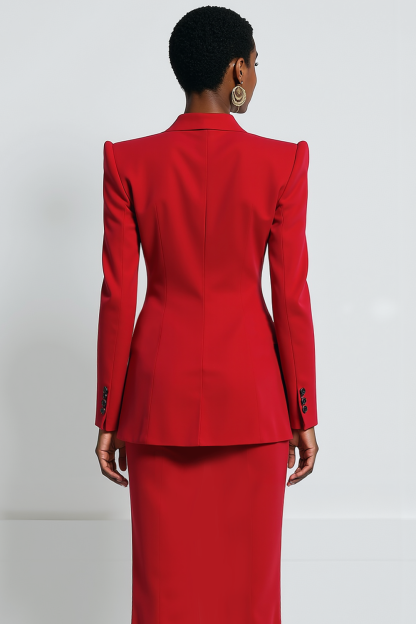 Red Mermaid 2 Piece Peak Lapel Long Work Dress