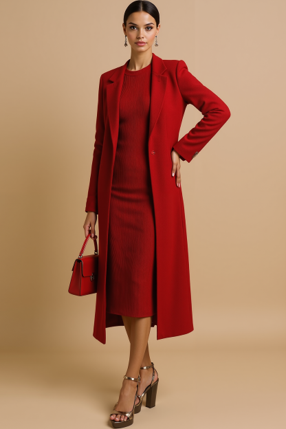 Red Notched Lapel Long Sleeves Blazer Coat