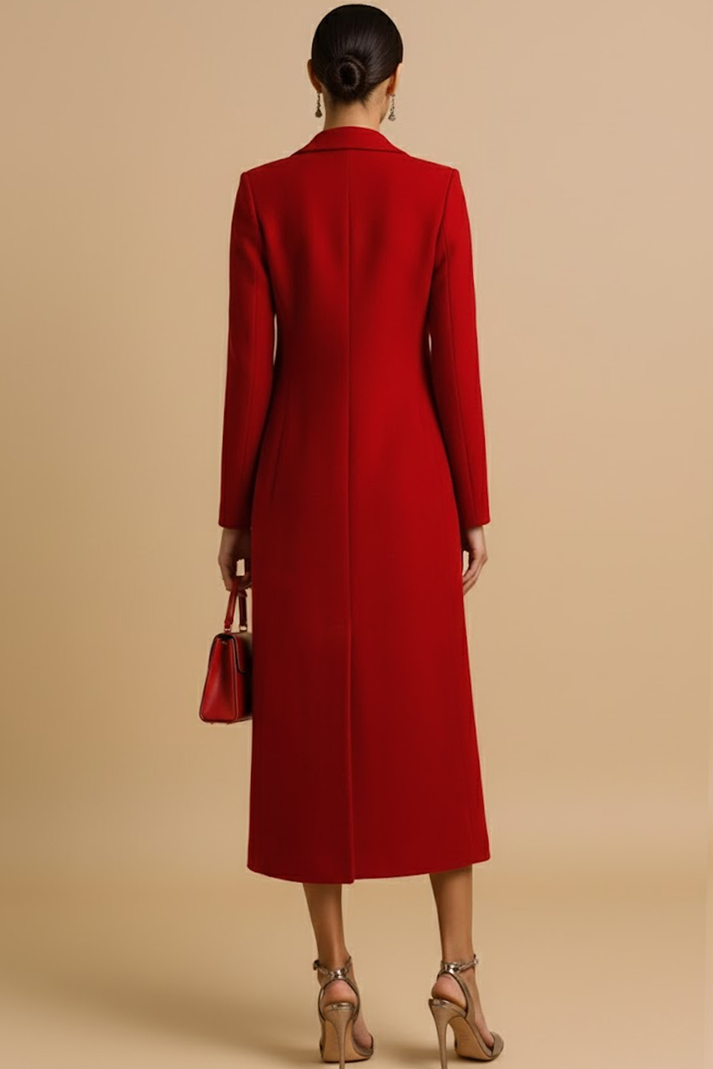 Red Notched Lapel Long Sleeves Blazer Coat