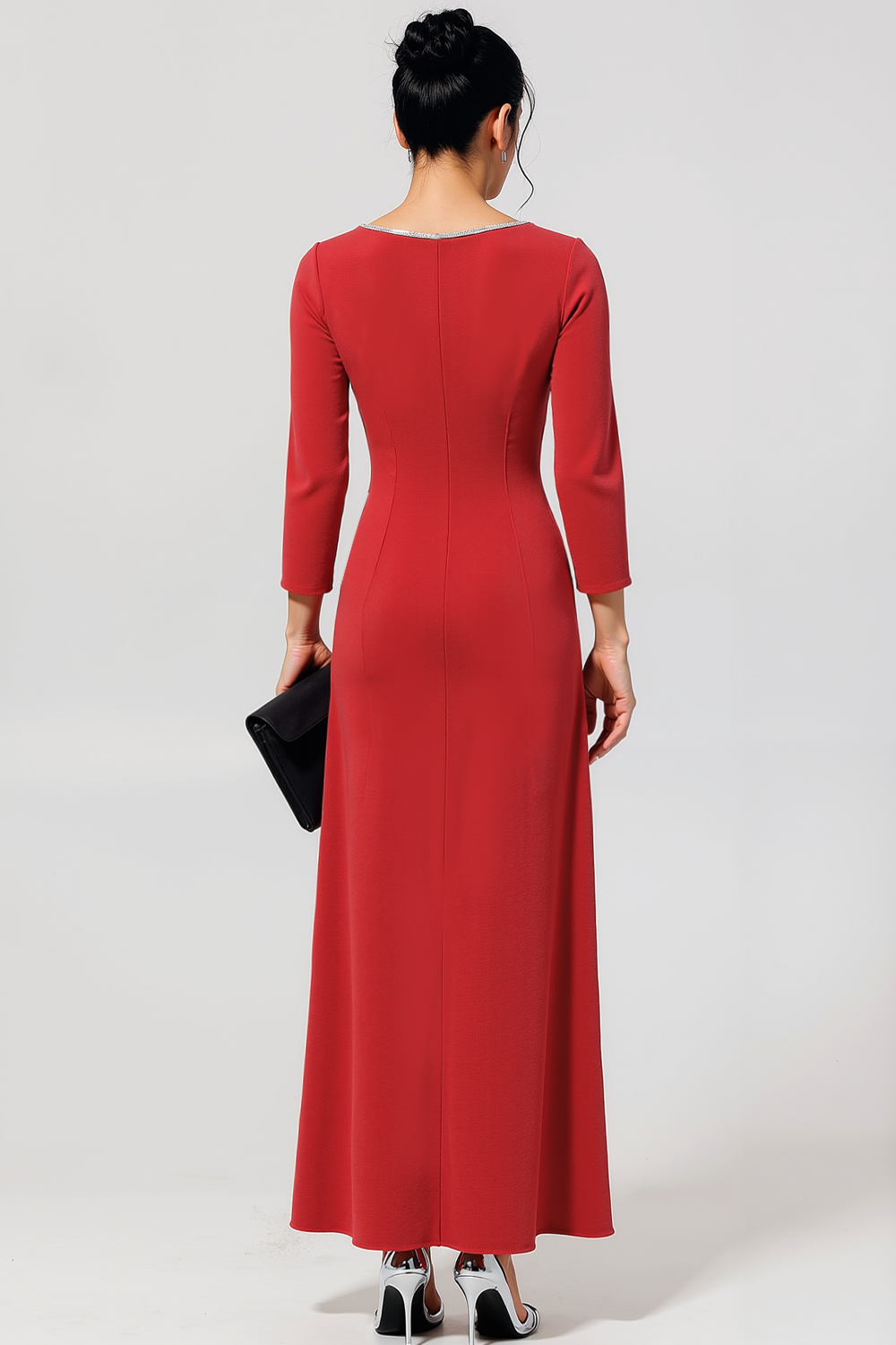 Red Sheath Keyhole Long Formal Dress with Sleeves