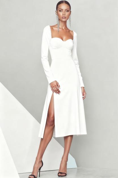 Emerald Green Velvet Midi Formal Dress with Sleeves