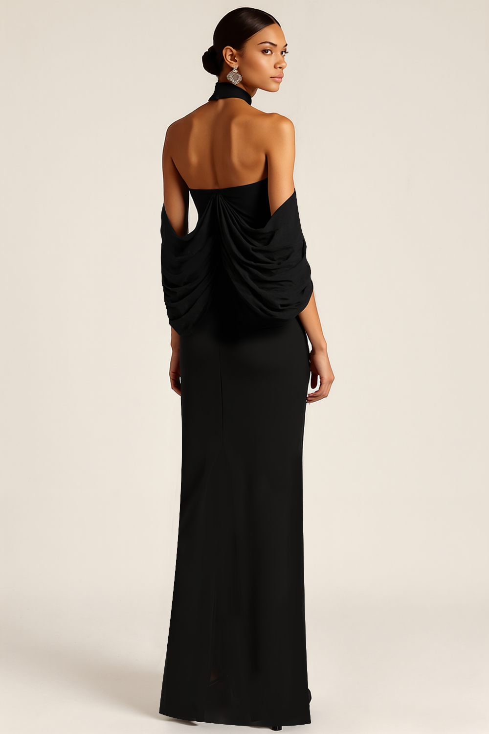 Elegant Black Halter Maxi Mermaid Keyhole Formal Dress