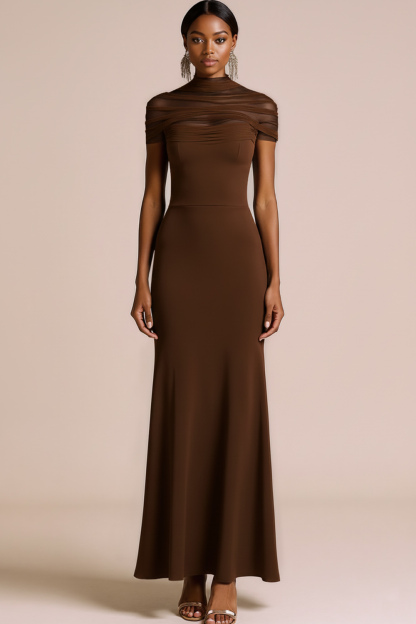 Black Maxi Illusion Neck Mermaid Formal Dress with Sleeves