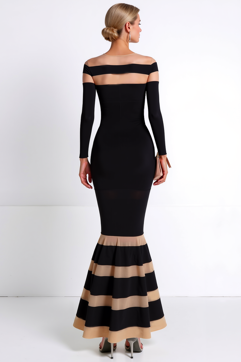 Stylish Black Maxi Mermaid Formal Dress with Sleeves