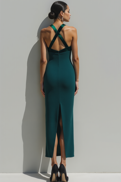 Emerald Green Halter Long Formal Dress with Bow