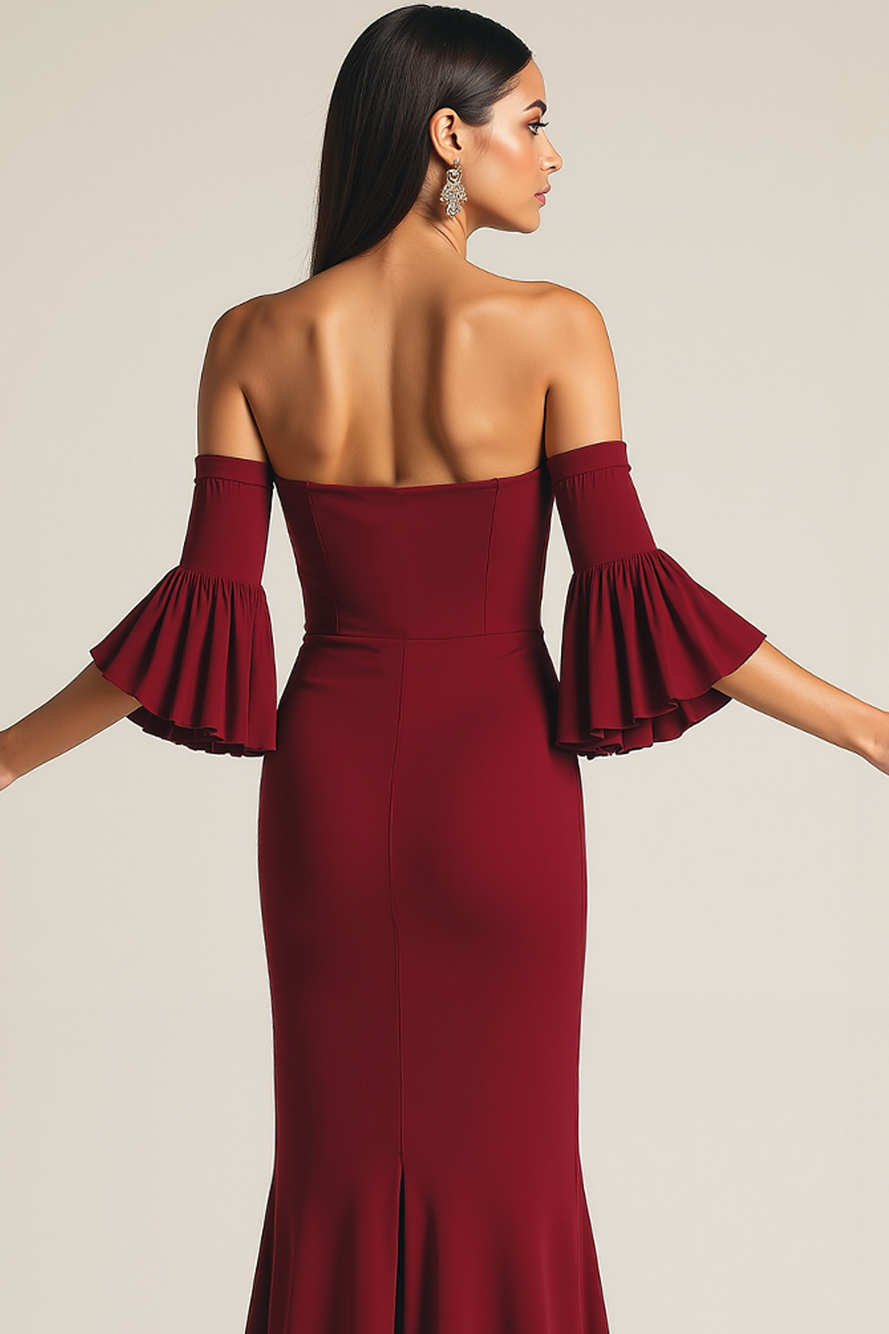 Burgundy Off the Shoulder Mermaid Long Formal Dress with Sleeves