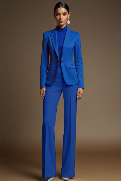 Leely Women Royal Blue Peak Lapel Trouser Suit 2 Piece One Button Tuxedo Suit with Sleeves