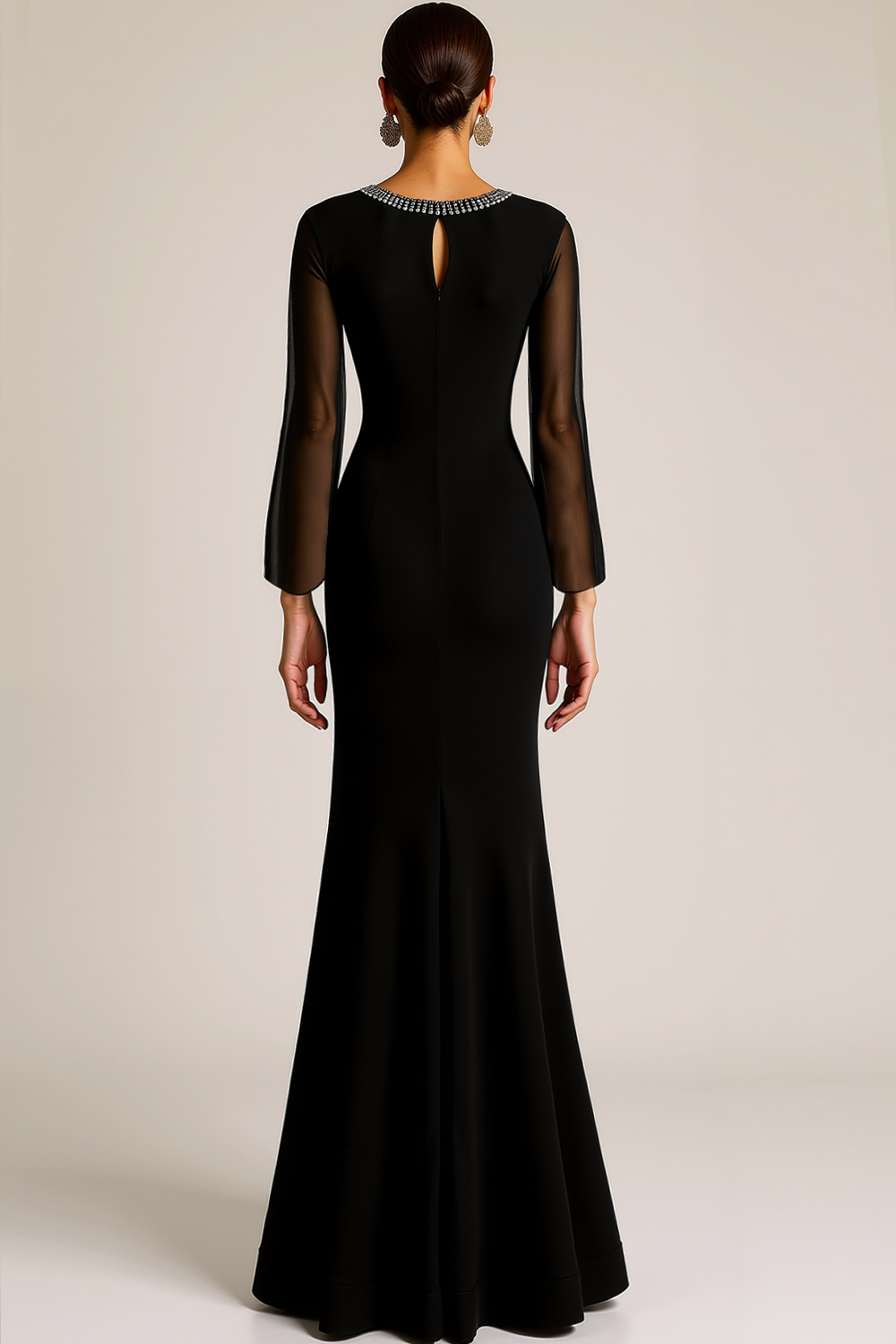 Black Round Neck Mermaid Long Formal Dress