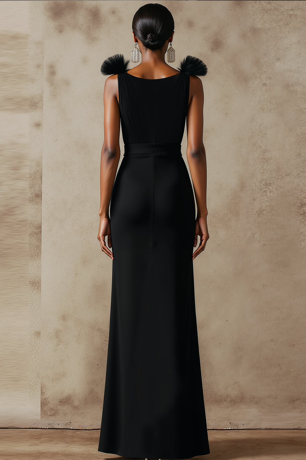 Black Deep V-Neck Maxi Evening Dress with Slit