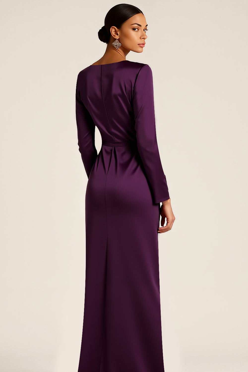 Dark Purple Round Neck Long Formal Dress with Bow
