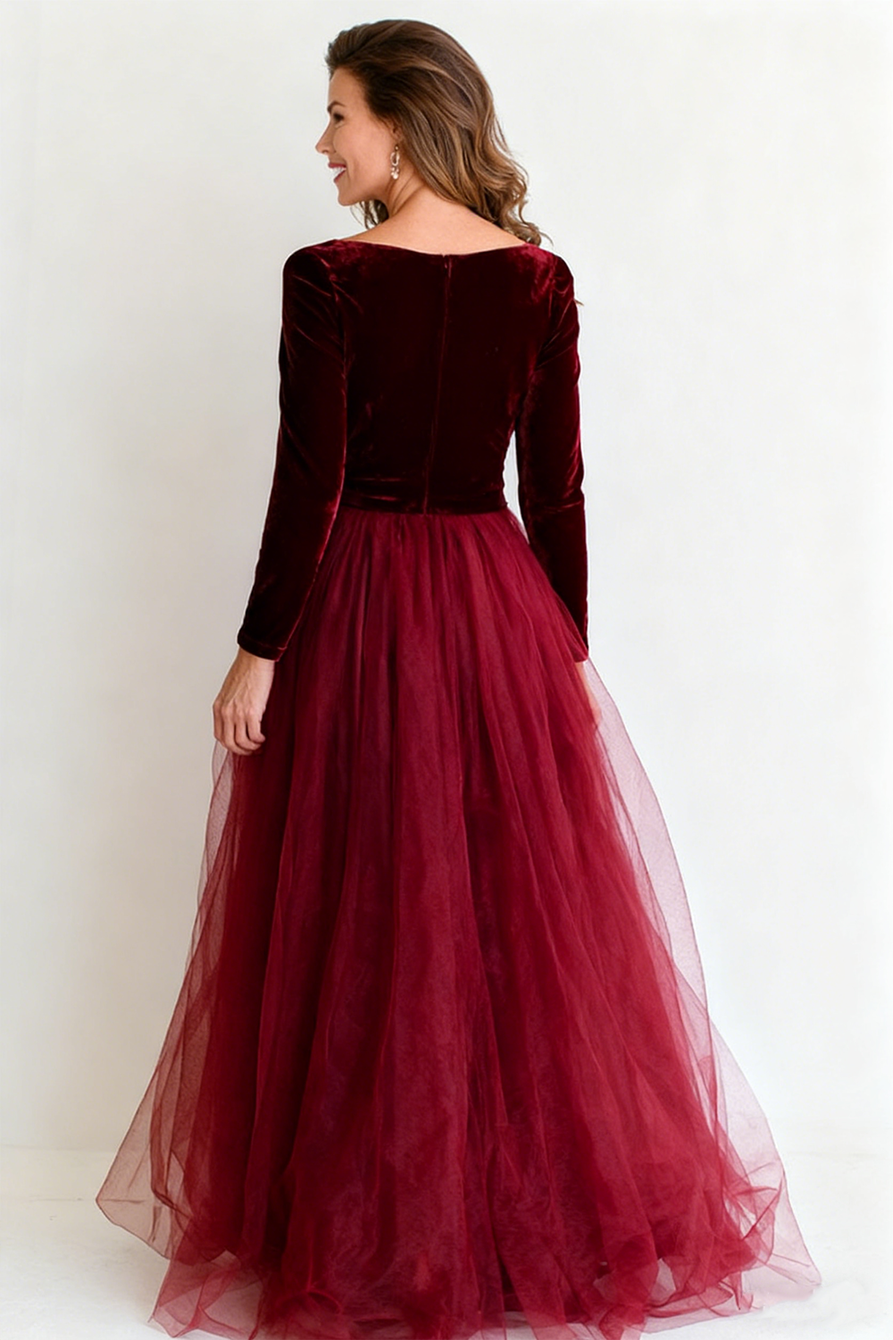 Burgundy Velvet V-Neck Maxi Holiday Party Dress with Slit